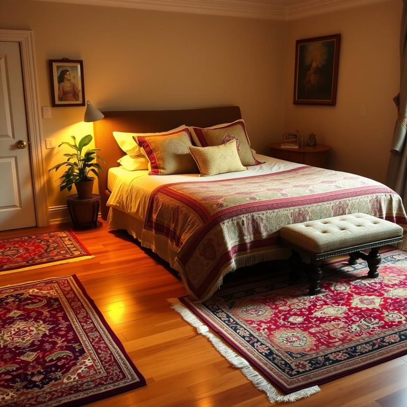 How to spread the oriental carpet in the bedroom?