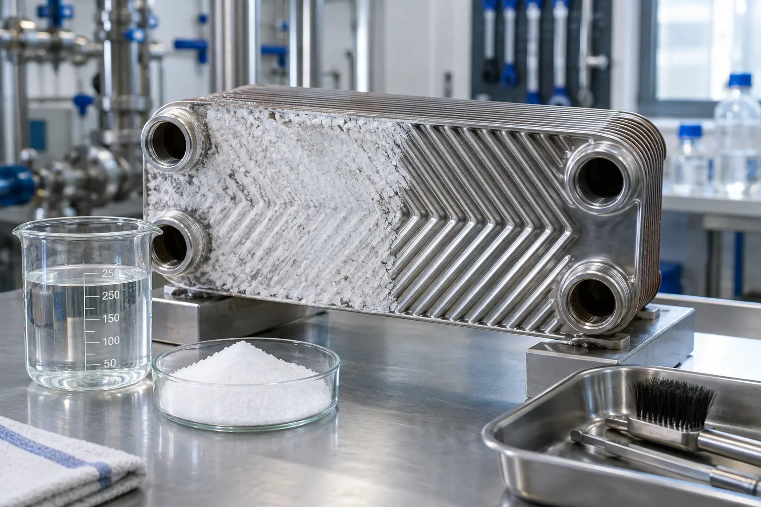 How citric acid removes limescale from a stainless-steel heat exchanger