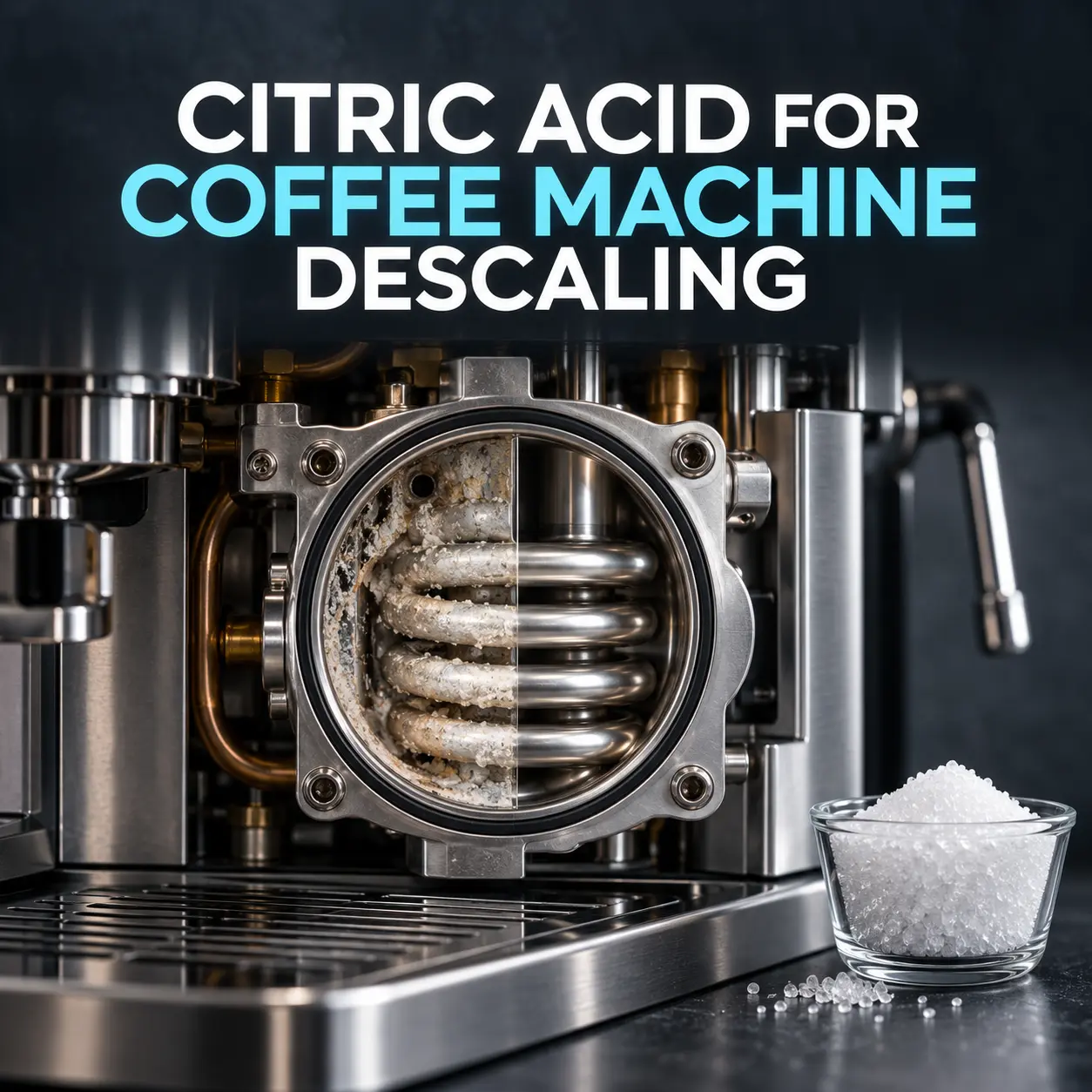 Citric acid coffee machine descaling—espresso boiler with mineral scale