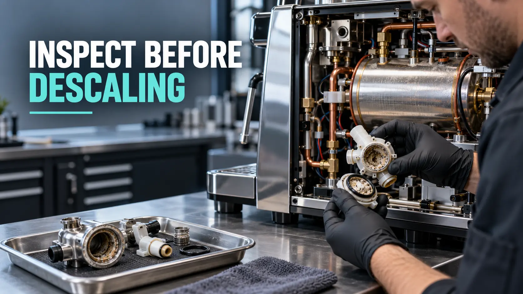 Inspect Before Descaling Citric acid coffee machine descaling starts with checking scale and the model instructions