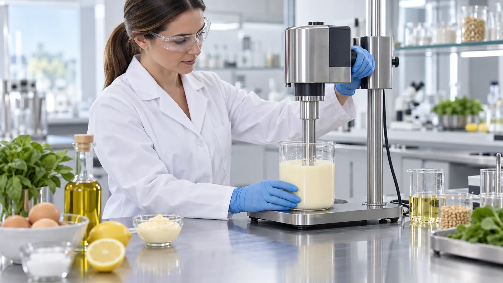 Natural Food Emulsifier Homogenisation natural food emulsifiers being homogenized in food R&D