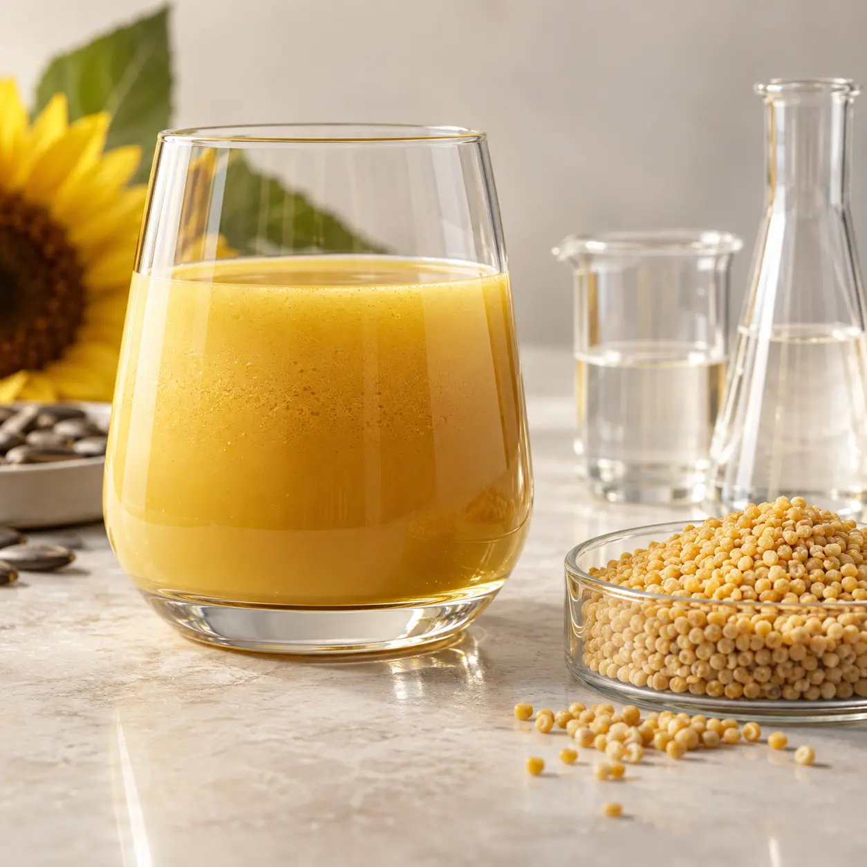 Natural food emulsifier blend with sunflower lecithin in a food science studio
