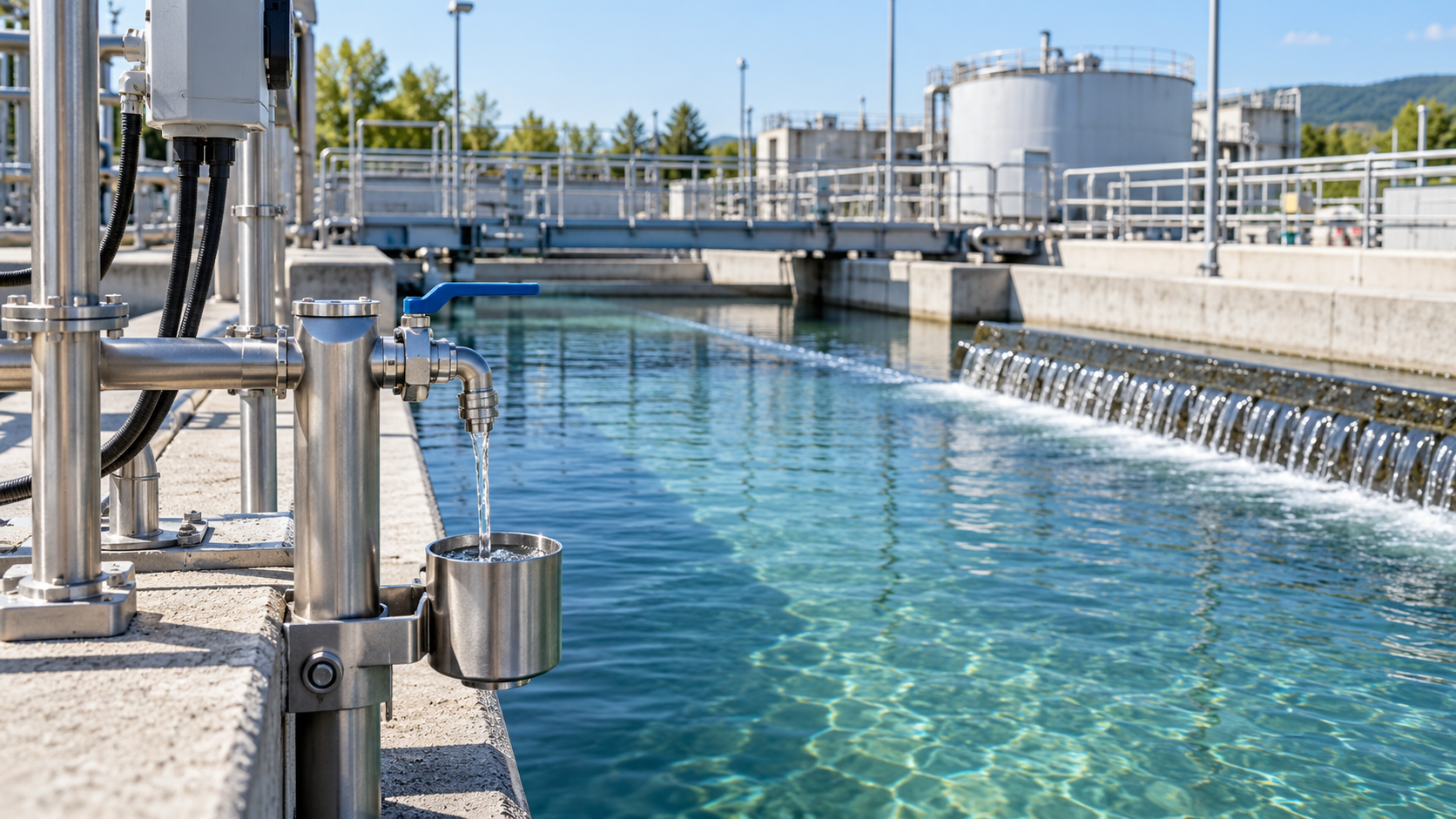 Sampling point beside a wastewater channel for final dechlorination verification